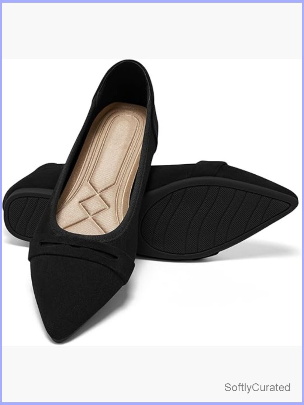 Pointed Toe Suede Flats With Memory Foam Insoles Slip Resistant Work Shoes